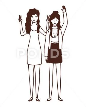 Silhouette of young women standing on white background Stock Illustration
