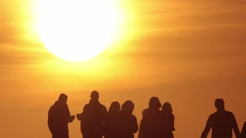 Silhouette of youth in the light of the setting sun Stock Footage 237713066