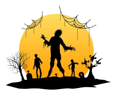 Silhouette zombies with moon light. Vector illustration. Stock Illustration