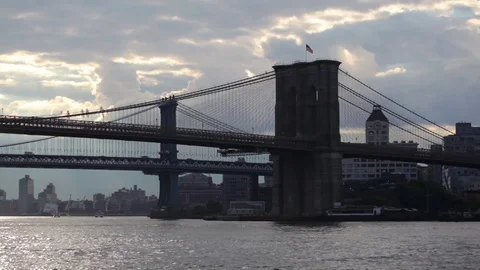 Silhouetted Bridges NYC Stock Footage 77388541