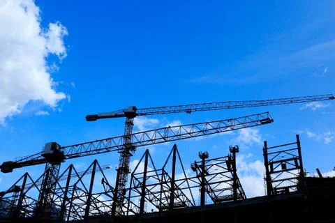 Silhouetted construction site Stock Photos