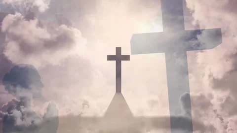 Silhouetted crosses with clouds creating serene, spiritual animation in sky 库存影片 303452270