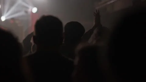 Silhouetted Crowd Dancing at Dark Live Music Concert Stock Footage 334485572
