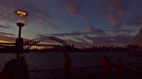 Silhouetted crowds in front of the Sydney Harbour Bridge DJI 0101 Stock Footage 66446598