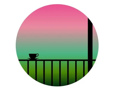 Silhouetted cup rests on balcony railing. Stockillustratie