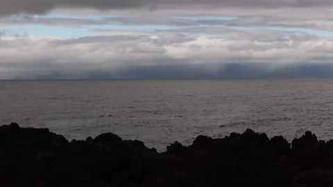 Silhouetted Rocks Oceanscape. Cais do Pico,  Pico, Portugal, Azores Stock Footage 238409993