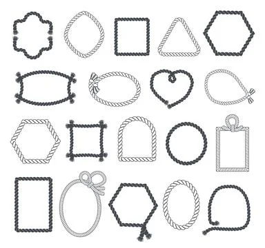 Silhouetted rope frames. Different shapes borders from tightrope, tassels at Illustrazione stock