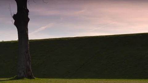 Silhouetted Runners on Hill with Dramatic Lighting; Sunset, Orange Sky Stock Footage 127260057