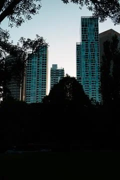 Silhouetted Skyscrapers at Twilight Stock Photos