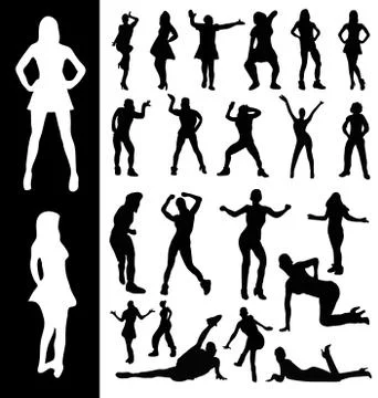 Silhouettes of active women Stock Photos