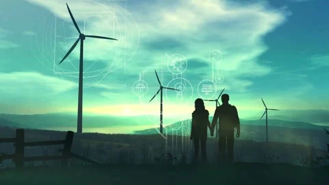 Silhouettes and Wind Turbines The Future of Green Energy Stock Footage 299682136