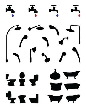 Silhouettes of bathroom elements Stock Illustration