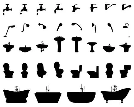 Silhouettes of bathroom elements Stock Illustration