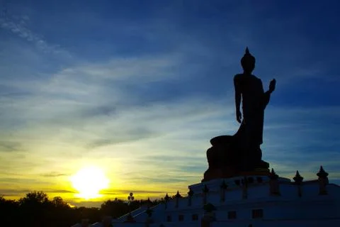 Silhouettes of the big buddha. Stock Photos