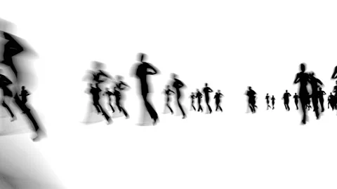 Silhouettes Blurred crowd of people run ... | Stock Video | Pond5