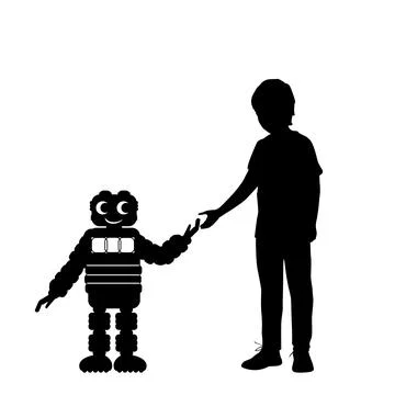 Silhouettes boy and robot. School of Robotics イラスト素材