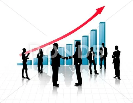 Silhouettes of business with blue graph Stock Illustration