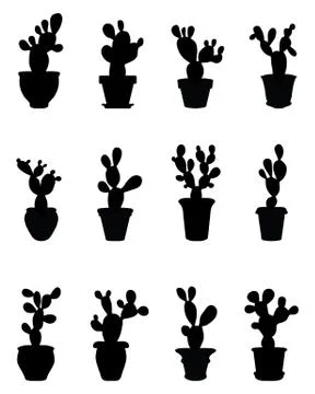 Silhouettes of cactus Stock Illustration