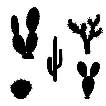 Silhouettes Cactus plants nature elements set. Illustrazione stock