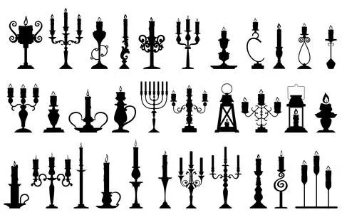 Silhouettes of candlesticks vector illustration. Black candlestick icons Stock Illustration
