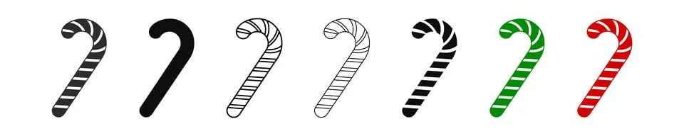 Silhouettes of candy canes with striped patterns isolated on a white backgr.. 库存插图