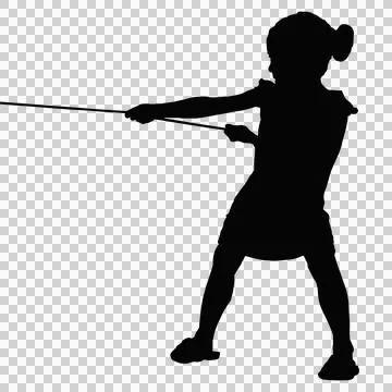 Silhouettes of child pull rope isolated on transparent background - PNG forma Stock Illustration