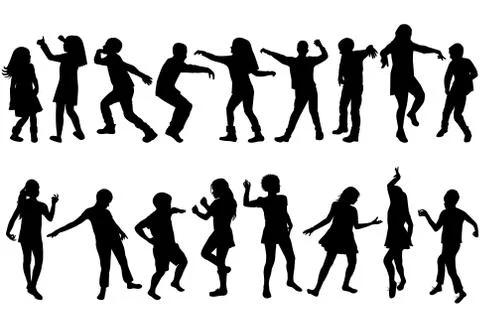 Silhouettes of children dancing Illustrazione stock