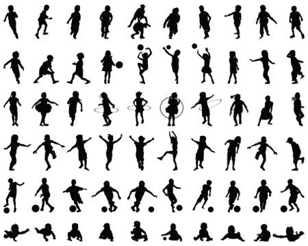Silhouettes of children playing Stock Illustration