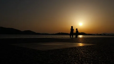 Silhouettes of children at sunset. Stock Footage 252227226