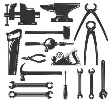 Silhouettes common workers hand tools Stock Illustration
