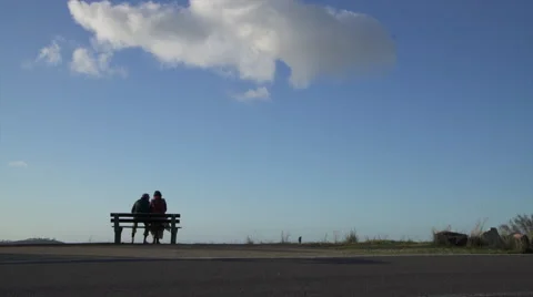 Silhouettes of couple on park bench using selfie stick Video stock 60114938