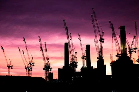 Silhouettes of cranes Foto stock