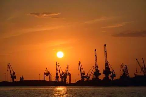 Silhouettes of cranes Stock Photos