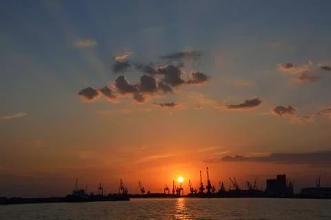 Silhouettes of cranes Stock Photos