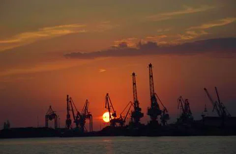 Silhouettes of cranes Stock Photos