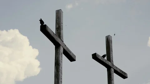 Silhouettes of crosses in the sky background	 Stock Footage 87112473