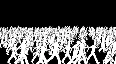 Silhouettes crowd walking, camera fly over Vidéo 8915858