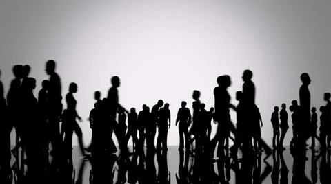 Silhouettes of a crowd of walking people.City life rush Stock Footage