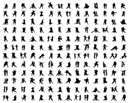 Silhouettes of dance players Stock Illustration