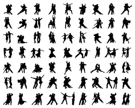 Silhouettes of dance players Stock Illustration