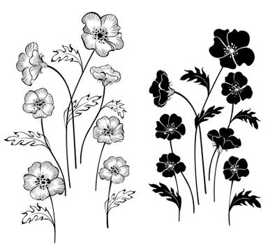 Silhouettes delicate flowers Stock Illustration