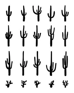 Silhouettes of different cactus Stock Illustration