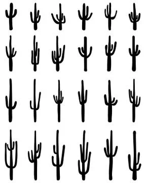 Silhouettes of different cactus Stock Illustration
