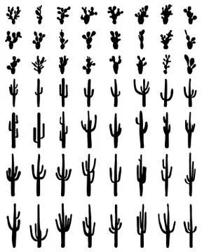 Silhouettes of different cactus Stock Illustration