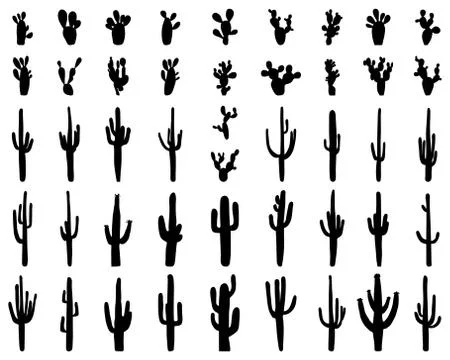 Silhouettes of different cactus Stock Illustration