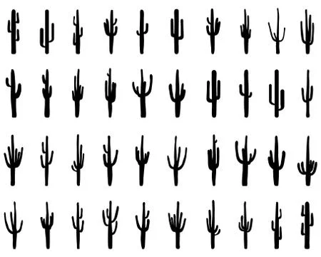 Silhouettes of different cactus Stock Illustration
