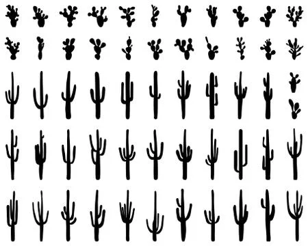 Silhouettes of different cactus Stock Illustration