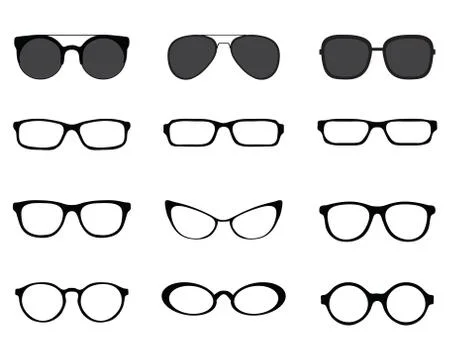 Silhouettes of different eyeglasses Stock Illustration