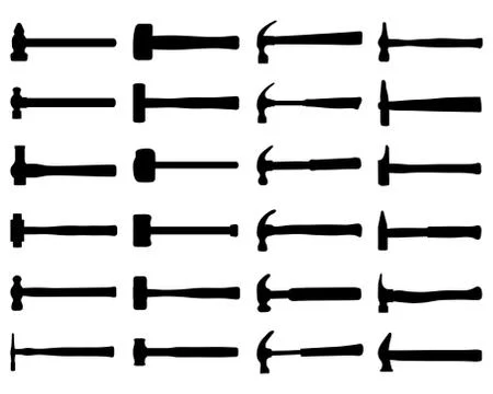 Silhouettes of different hammers Stock Illustration