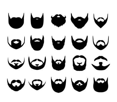 Silhouettes of different types of beards. Icons of men beards and mustaches for Stock Illustration